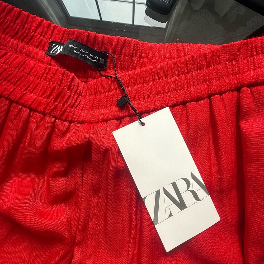 Zara Red Wide-Leg Pants - Picture 3 of 6